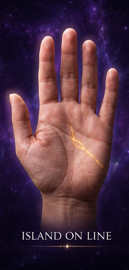 Islands on Lines — palmistry illustration